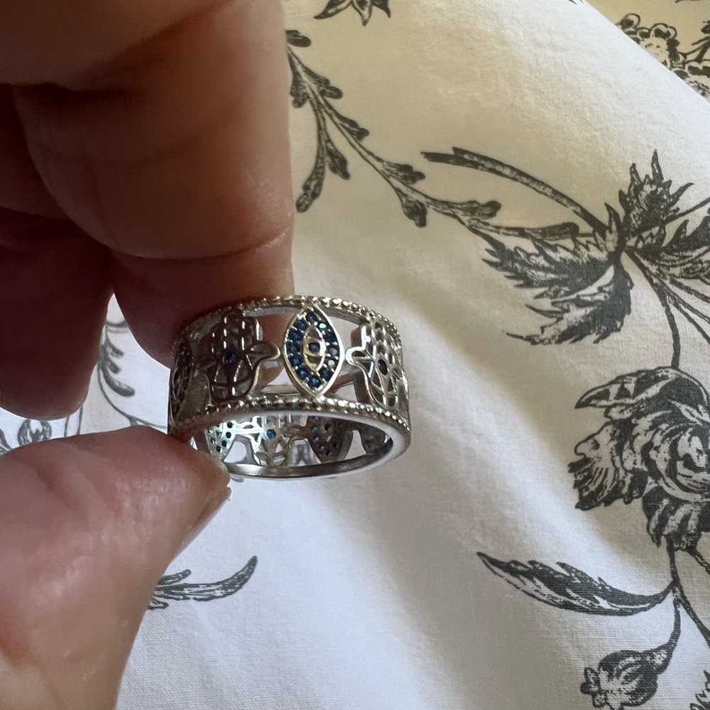 Silver tone evil eye ring - Picture 2 of 6